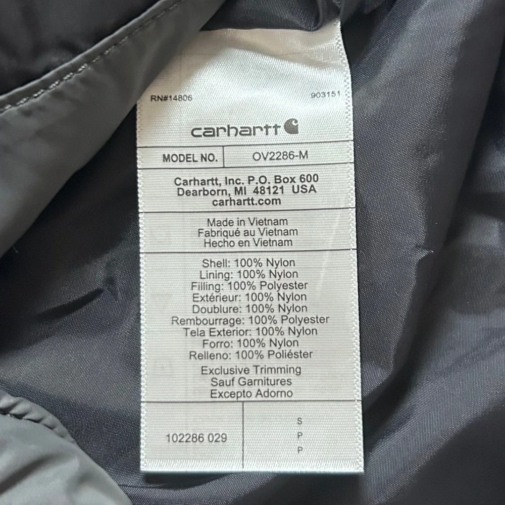Carhartt Gilliam Vest Mens Small Shadow Gray Rain Defender Insulated NWT